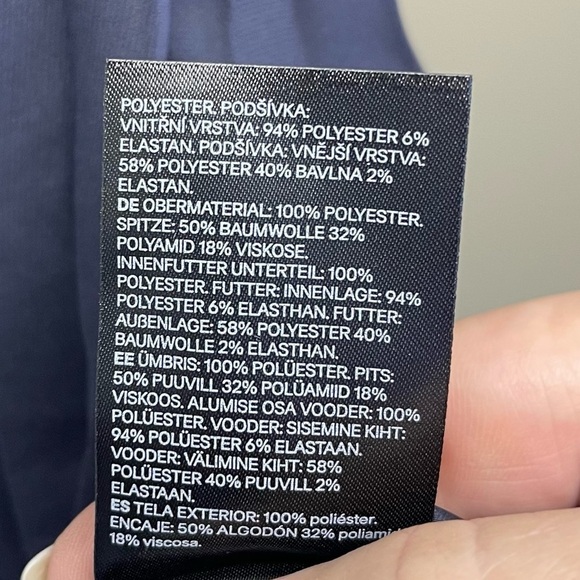 H&M Dark Navy Blue Floral Pleated Lace Dress Size 2 - Picture 9 of 12